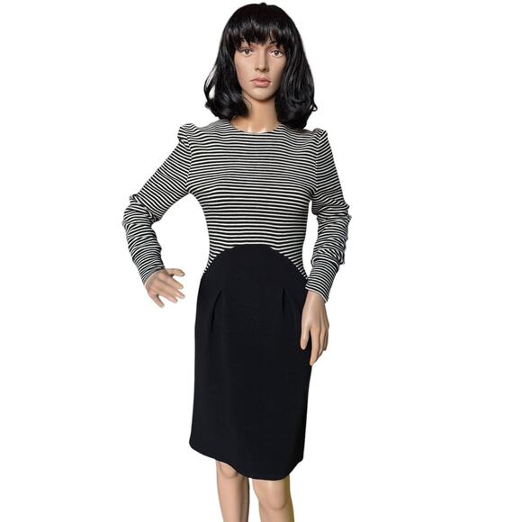 American Vintage Chetta B black white stripped wool fitted midi dress size small - Picture 6 of 16